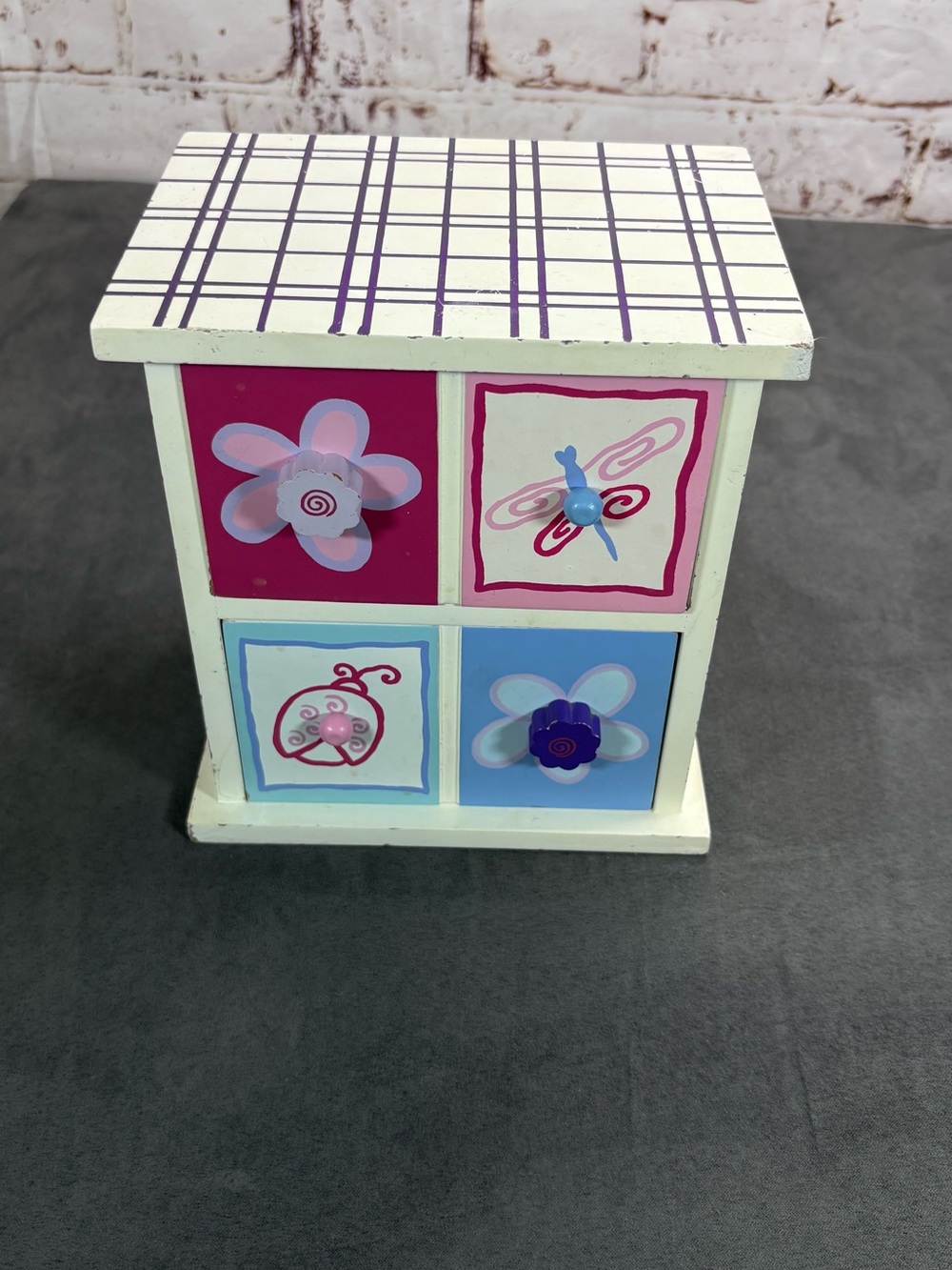 Decorative Pink & Blue Wooden 4-Drawer Accent Organizer